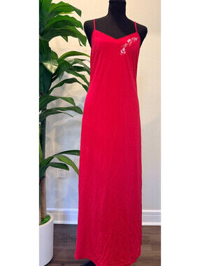 Aquasuit by Perla Pink/Red Embroidered Maxi Dress, Made in Italy US Size 8 / MED